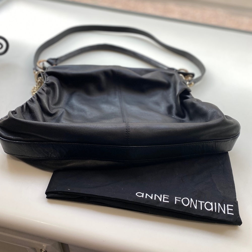 Anne Fontaine Black Leather Hobo Handbag